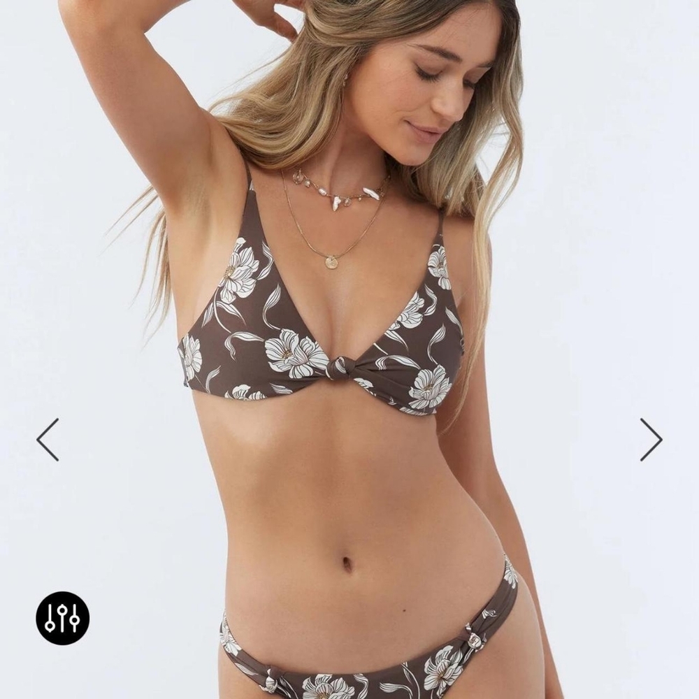 NWT O’Neill Astoria Pismo Floral Bikini Top Brown Cream Print - S